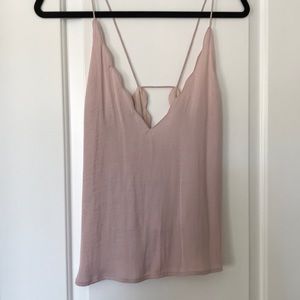 Light pink silky scalloped tank top